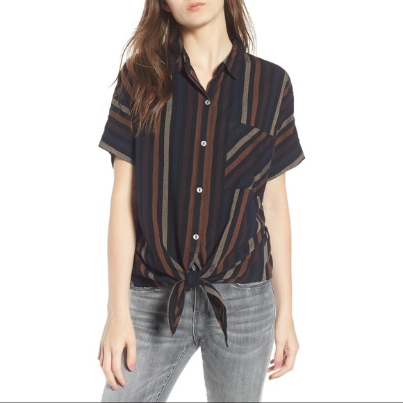 O'Neill Tops - O’Neill Demi Stripe Shirt Button Up Tie Front XS